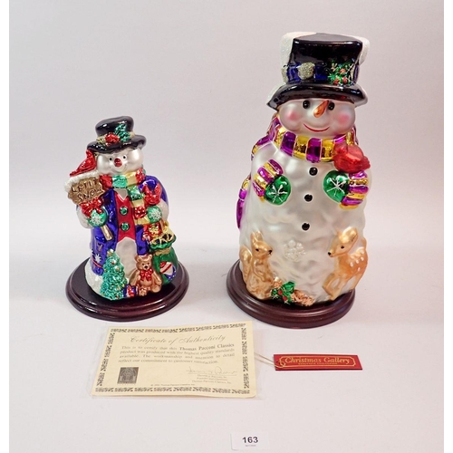 163 - Two Henry Pacconi glass Christmas snowman, one with certificate, tallest 36cm