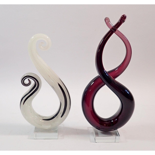 165 - Two Murano Studio glass sculptures in purple and white, tallest 28cm