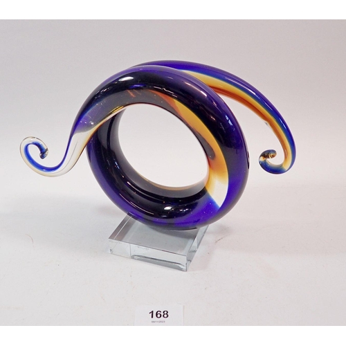 168 - A Murano Studio glass blue curled sculpture, 18cm tall