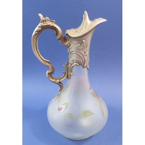 176 - An Art Nouveau continental silver plate and enamelled glass claret jug with iris design possible Leg... 