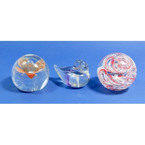 192 - Three glass paperweights including 'Morning Dew' Scotland, Longhorn and a Selkirk glass duck dated 1... 