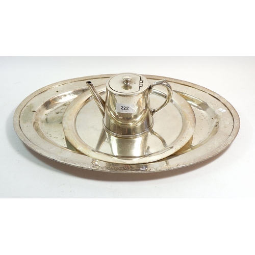 222 - A hammered Jos Heinrich silver plated tray circa 1910, 51 x 36cm together with an Asprey silver plat... 