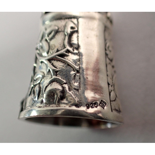 311 - A sterling silver sewing case or etui decorated classical swags and masks containing silver thimble ... 