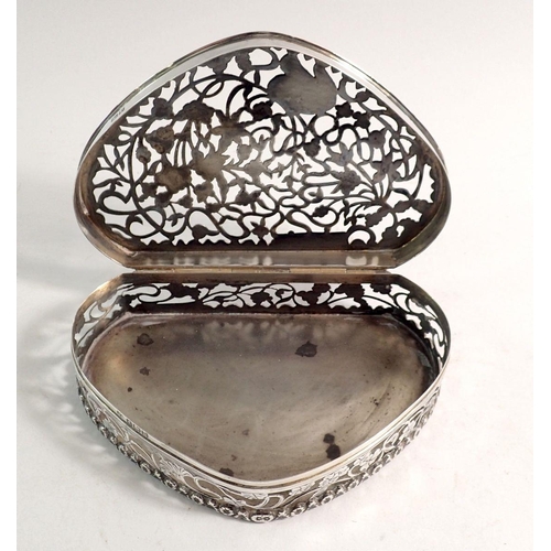 316 - An Asprey silver pot pouri box with pierced floral decoration to lid and sides, 13 x 8.5 x 3.5cm, Bi... 