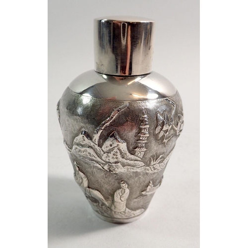 322 - A Chinese silver tea caddy by HW, 75g, 9cm tall