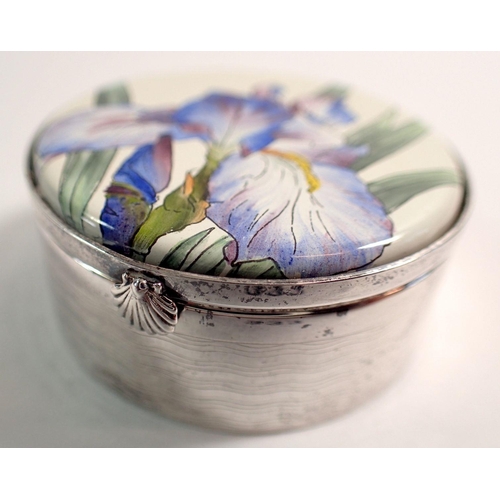 333 - An silver Thistle & Bee enamelled Iris trinket box, 4.5cm diameter, 34.8g, good condition, Birmingha... 