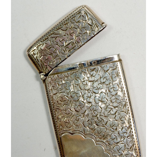 349 - A Victorian silver card case with all over clover leaf design, Birmingham 1897, 46.5g