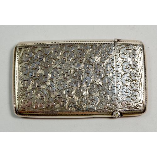 349 - A Victorian silver card case with all over clover leaf design, Birmingham 1897, 46.5g