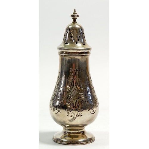 352 - A Victorian silver pepper pot or caster with engraved decoration, London 1860 by John Evans II, 67.5... 