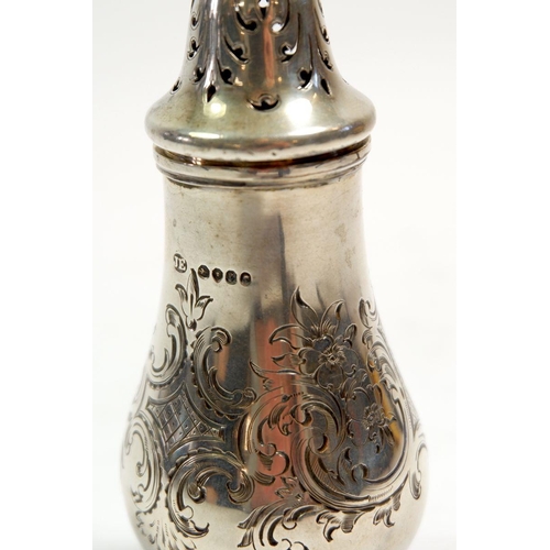 352 - A Victorian silver pepper pot or caster with engraved decoration, London 1860 by John Evans II, 67.5... 