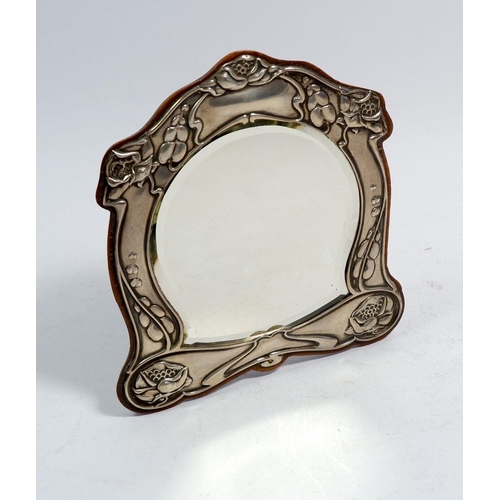 360 - An Art Nouveau silver easel mirror embossed stylised foliage, Chester 1905, 15.5 x 14.5cm