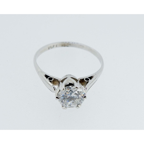 384 - An 18 carat white gold and platinum solitaire diamond ring, over 90 pts, size M to N, 2.3g