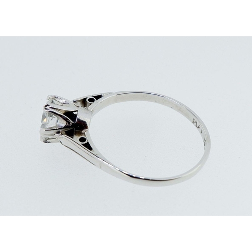 384 - An 18 carat white gold and platinum solitaire diamond ring, over 90 pts, size M to N, 2.3g