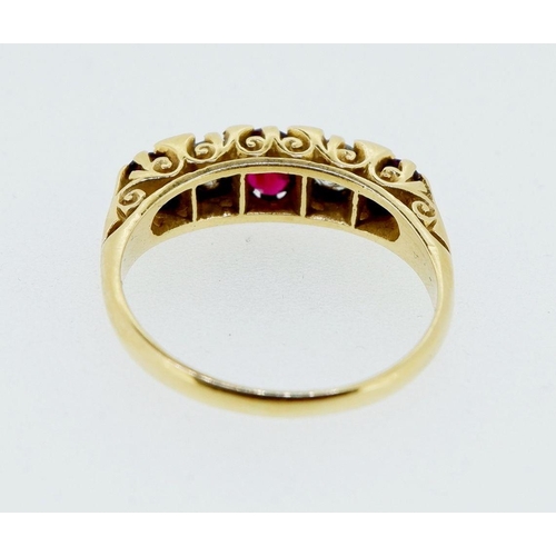 388 - An 18 carat gold ruby and diamond ring, size P to Q, 4.7g