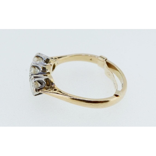 394 - An 18 carat gold and platinum set three stone diamond ring, approx 3/4 carats, size N to ), 3g, ring... 