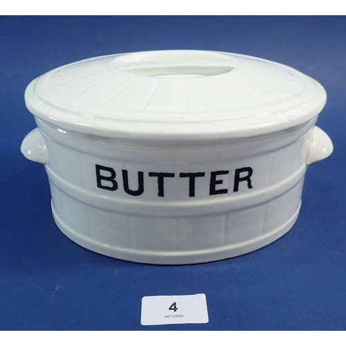 4 - A Victorian large oval ceramic kitchen 'Butter' dish with lid, 22cm wide