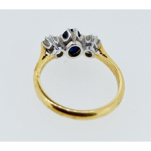 404 - An 18 carat gold sapphire and diamond ring, size O, 4.1g