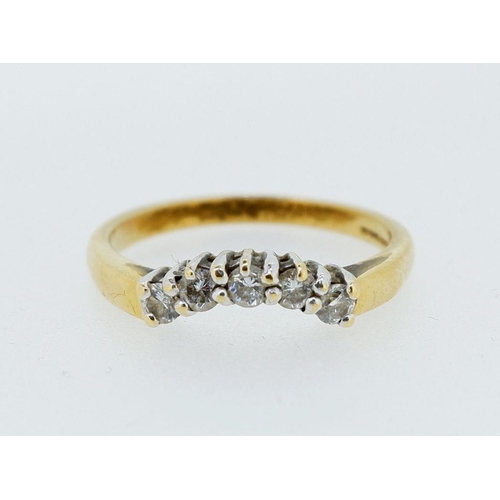 412 - An 18 carat gold ring set curved line of five diamonds, size P, 3.2g