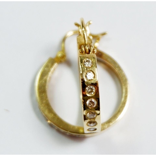 441 - A pair of gold hoop diamond set earrings, 8.5g, 2.2cm diameter, unmarked but tested as 18ct