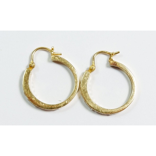 441 - A pair of gold hoop diamond set earrings, 8.5g, 2.2cm diameter, unmarked but tested as 18ct