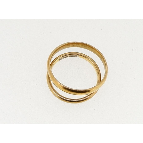 455 - Two 22 carat gold wedding rings, 5g, size Q and size J to K