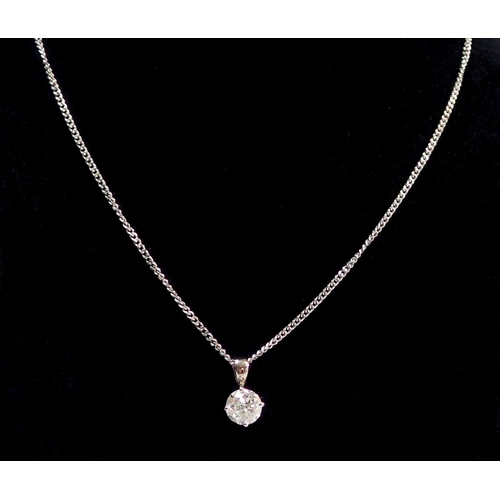 510 - An 18 carat white gold single diamond set pendant 1.15 carats on white gold chain