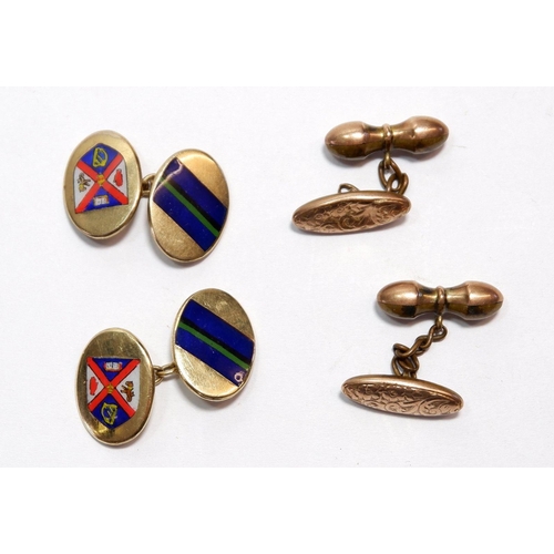 532 - A pair of Irish gold plated and enamel cufflinks and a pair of Victorian gold plated cufflinks