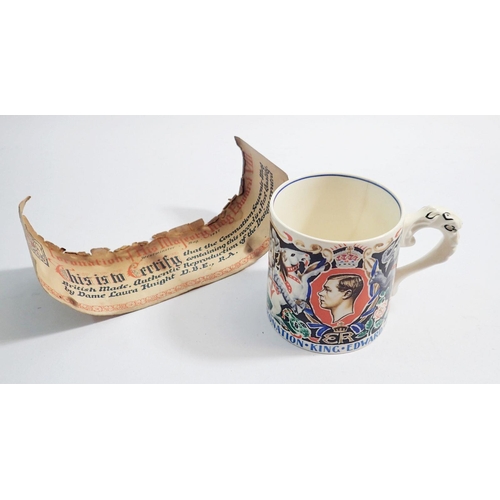 58 - Dame Laura Knight King Edward VIII commemorative mug with paper label, hairline crack