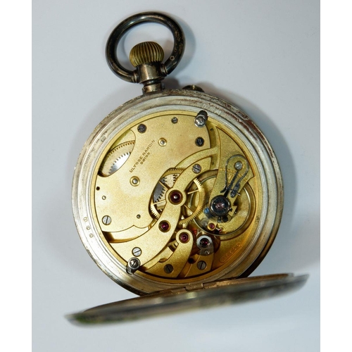 596 - A rare silver chronometer pocket watch by Ulysse Nardin, Locle, the white enamel dial with Roman num... 