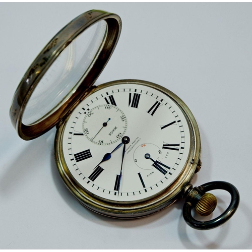 596 - A rare silver chronometer pocket watch by Ulysse Nardin, Locle, the white enamel dial with Roman num... 