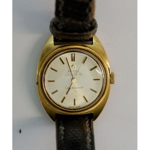 599 - An 18 carat gold vintage Omega Constellation Automatic gold ladies wrist watch