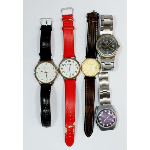 624 - Five various quartz wrist watches incluidng Bulova and one Sekonda mehcanical watch