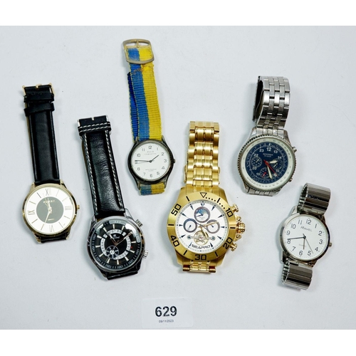 629 - Six various gentlemen's quartz wrist watches