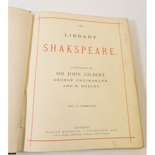 697 - The Library Shakespeare published by Mackenzie circa 1890, nine volumes with total of 36 coloured pl... 