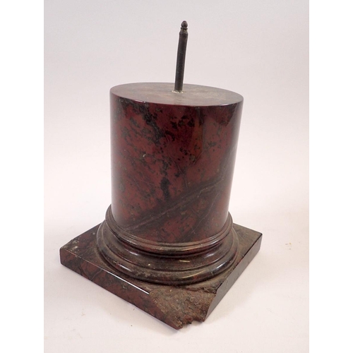 736 - A red marble circular plinth base - a/f, 16cm