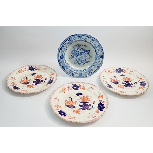 75 - A Victorian Mason's ironstone blue and white bowl and three ironstone plates