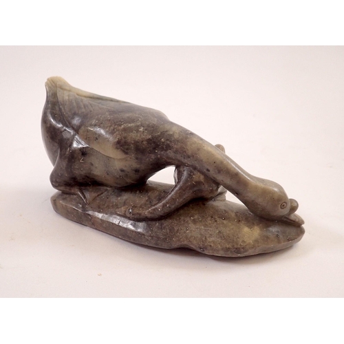 752 - A Chinese carved stone duck and duckling group, 14cm long