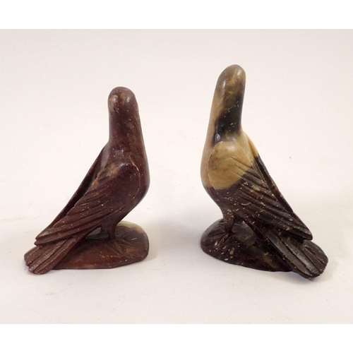 753 - A pair of Chinese carved stone doves, 8cm high