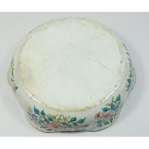 754 - A Chinese Canton enamel lobed bowl decorated dragon to interior and flowers to exterior, 31cm diamet... 