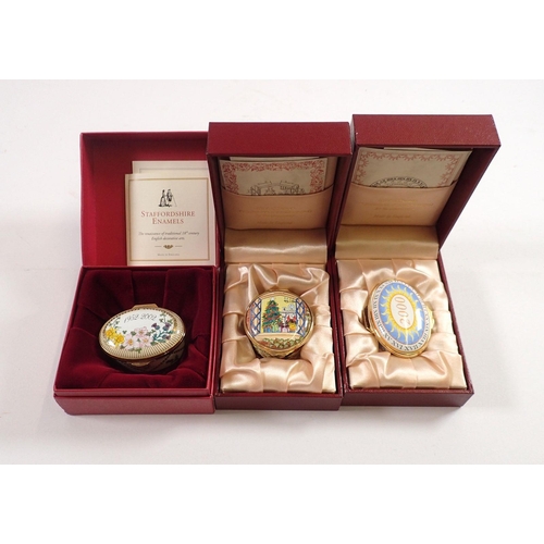 760 - A Staffordshire Enamels Halcyon Days QEII Accession 50th Anniversary box and two Marshall Enamels bo... 