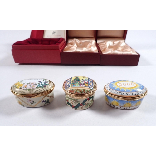 760 - A Staffordshire Enamels Halcyon Days QEII Accession 50th Anniversary box and two Marshall Enamels bo... 