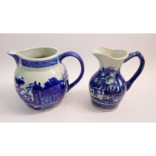 77 - Two large Victoria Ware Ironstone blue and white jugs, tallest 20cm