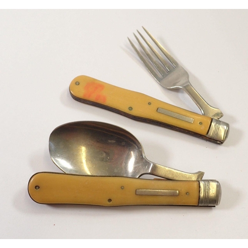 780 - An antique officers silver plated field folding cutlery set comprising of a fork and spoon by Willia... 