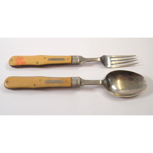 780 - An antique officers silver plated field folding cutlery set comprising of a fork and spoon by Willia... 