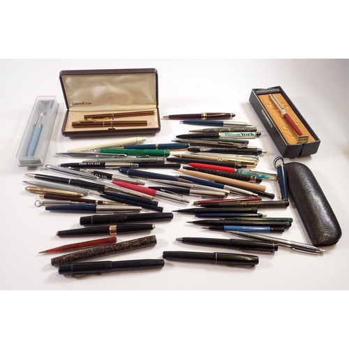 784 - A large collection of various vintage fountain pens, biros and pencils including Parker 45, seventee... 