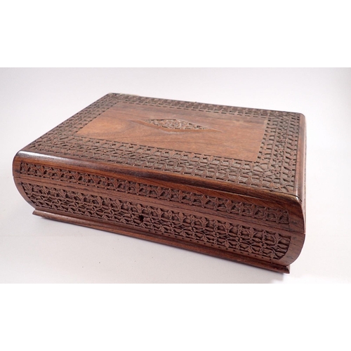 789 - A Balinese hardwood jewellery box with inner tray, 31 x 23cm a/f