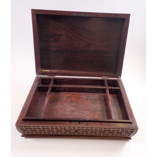 789 - A Balinese hardwood jewellery box with inner tray, 31 x 23cm a/f