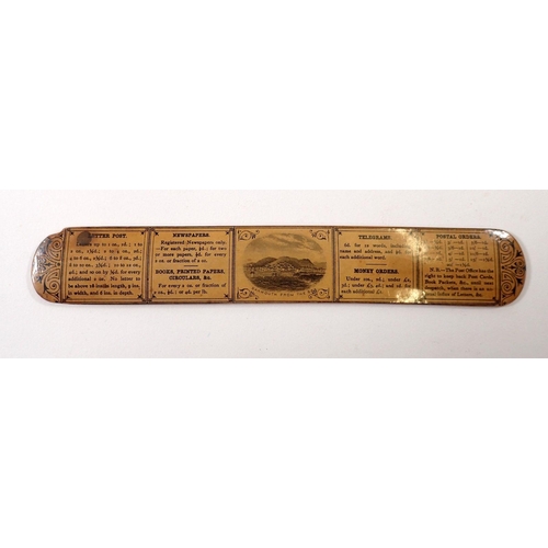 793A - A Barmouth Postal Ruler, two wooden folding rulers and an Ovaltine travel tin