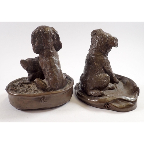 794 - Joel Walker - two bronze finish sculptures of dogs and cat, 11cm tall