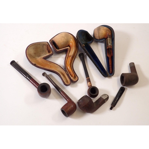 800 - Various pipes including two Meerschaum pipes